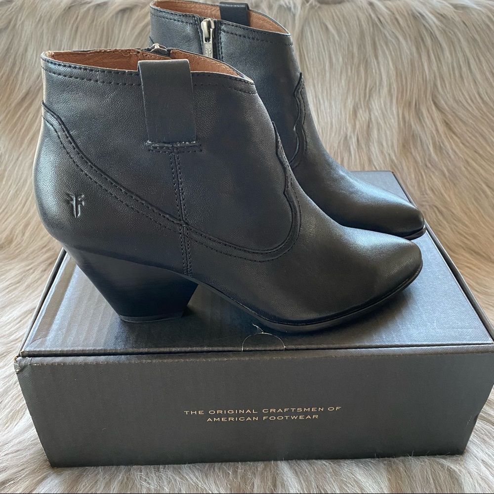 Frye Black Leather Ankle Boots Western Cowboy